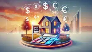 mortgage Calculator image with a house and calculator and currency symbols