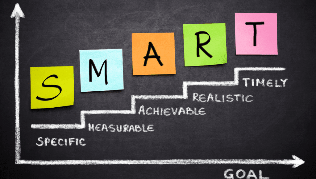 Infographic-style image showcasing the SMART goals framework with icons for Specific, Measurable, Achievable, Relevant, and Time-bound, in bright, professional colors.