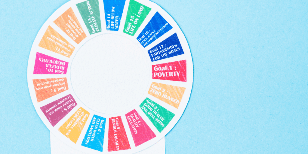 a paper cutout of a wheel with different colors on it with sustainable living  goals